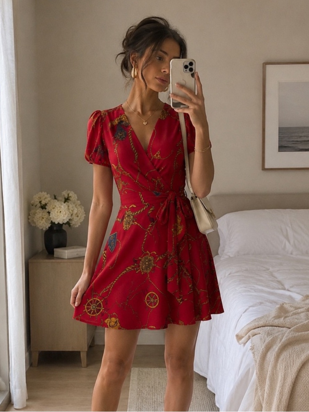 Ralph Lauren Nautical Wrap Mini Dress Chain Print Red Size 4 NWT